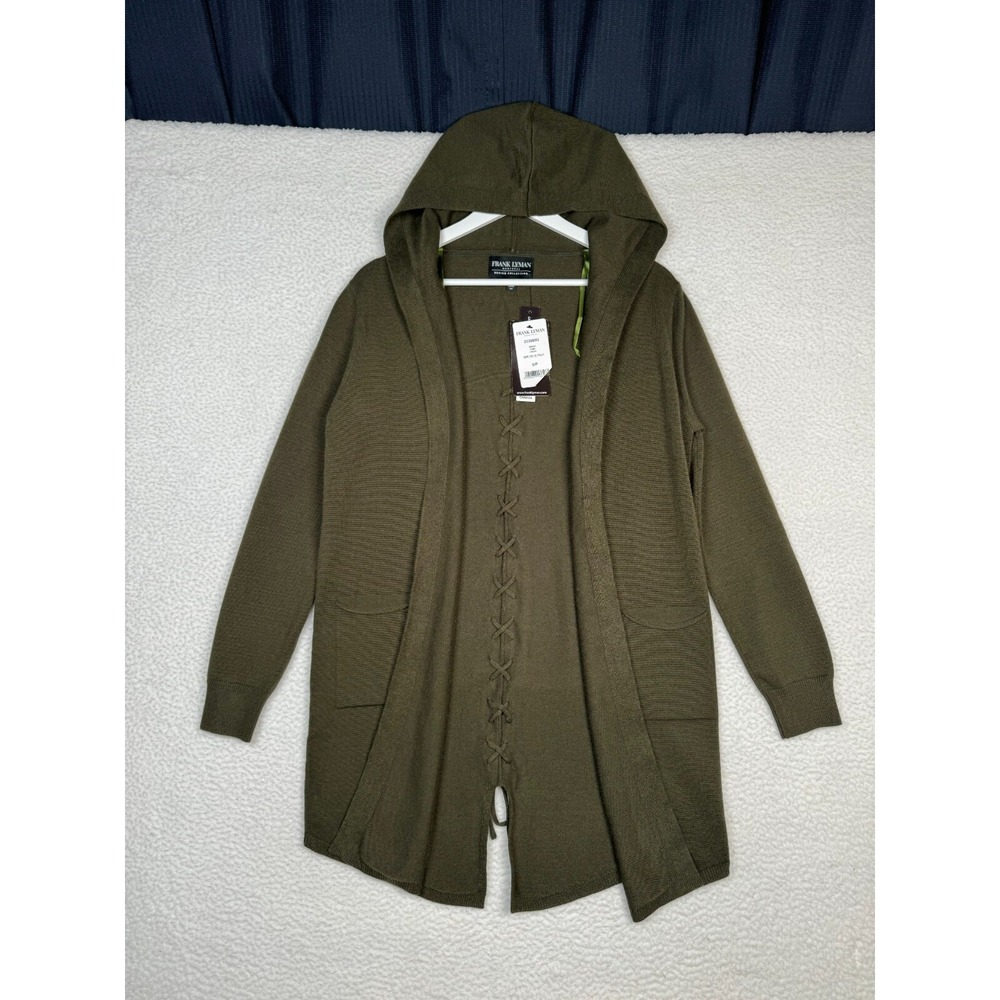 Frank Lyman Cardigan Sweater Womens S Green Knit Long Sleeve Hooded Open - NEW